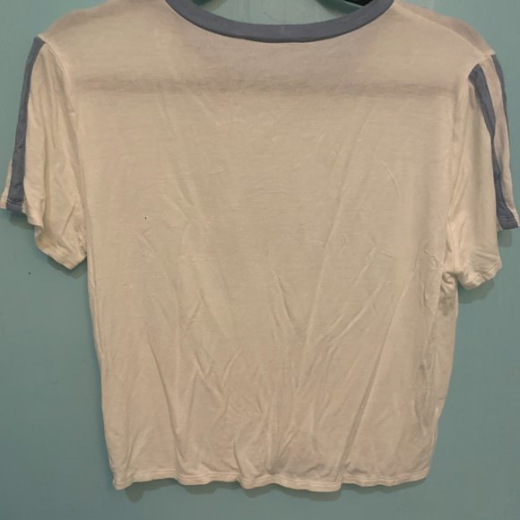 Social Butterflies Medium Blue And White Short Sleeves T-Shirt With Front Tie - Picture 4 of 5